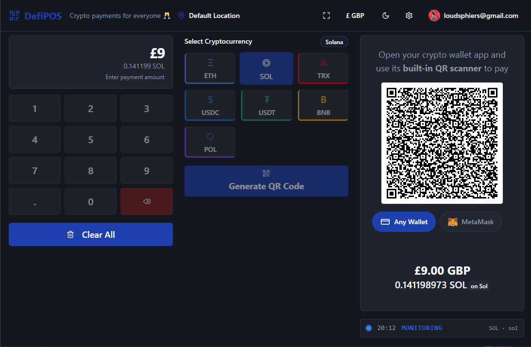 DefiPOS desktop interface