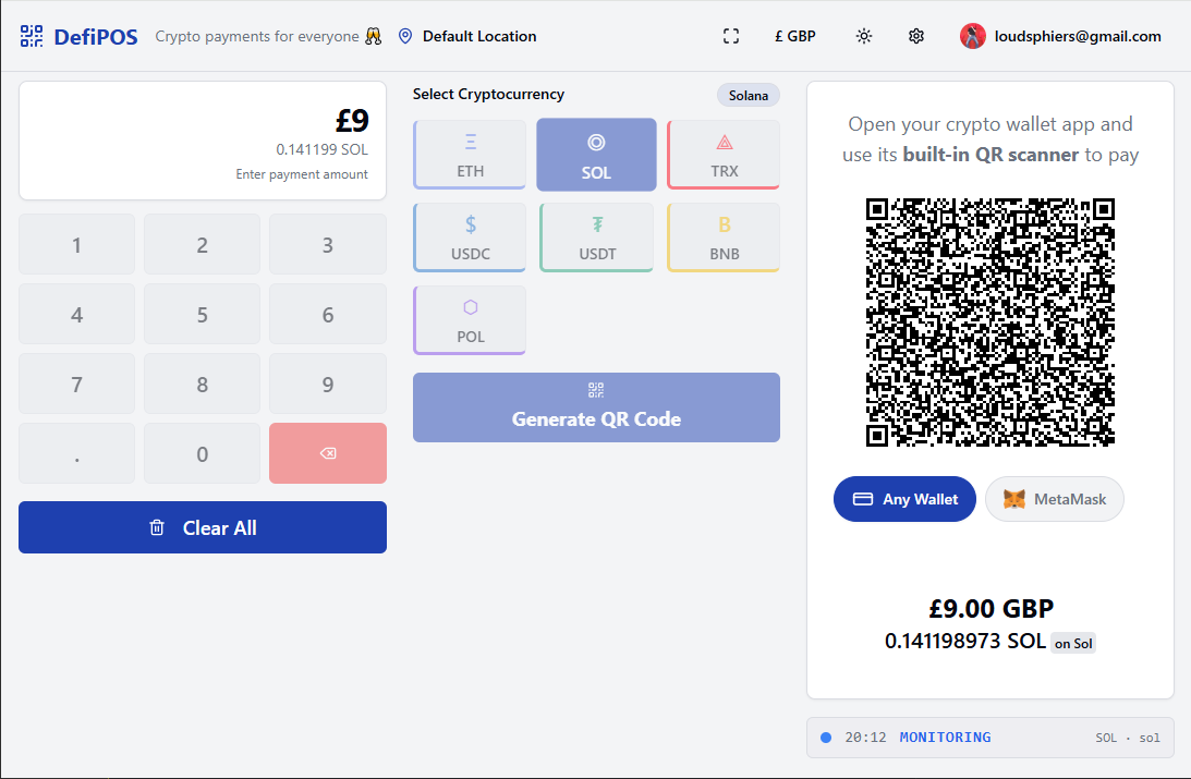 DefiPOS desktop interface
