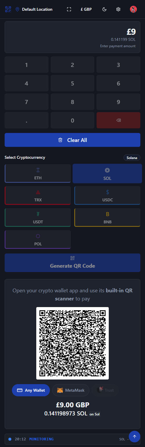 DefiPOS mobile interface