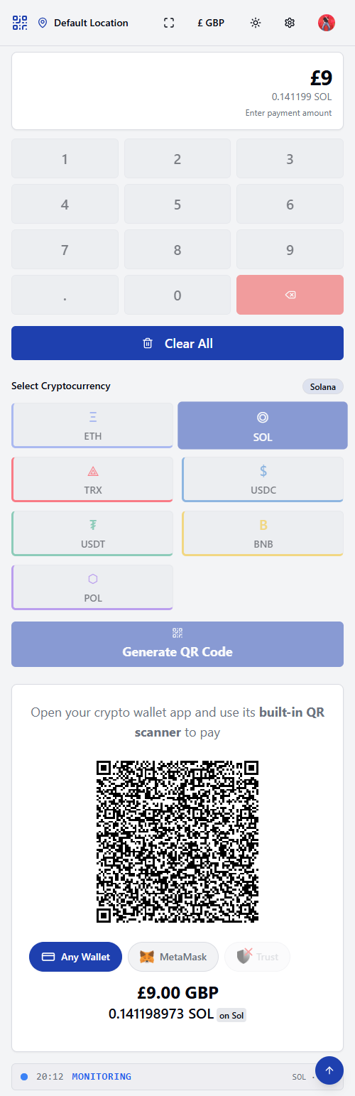 DefiPOS mobile interface